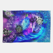 ドルフィンお洒落ブルーティール（緑がかった色）沿岸航海の キッチンタオル (横)