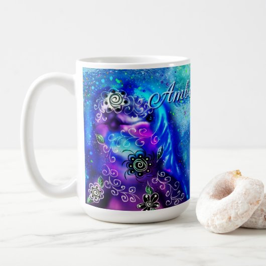 ドルフィンお洒落ブルーティール（緑がかった色）沿岸航海の コーヒーマグカップ (ドーナツ)