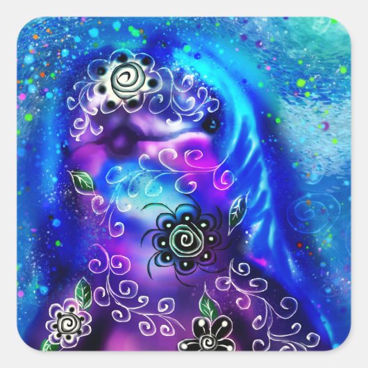 ドルフィンお洒落ブルーティール（緑がかった色）沿岸航海の スクエアシール (正面)