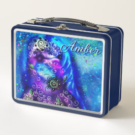 ドルフィンお洒落ブルーティール（緑がかった色）沿岸航海の メタルランチボックス