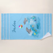 ドルフィンよくはしゃぐバレーボールおもしろい女子 ビーチタオル (正面)