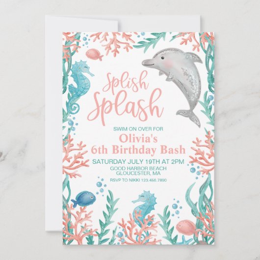 ドルフィンアンダーザシー誕生日招待状 招待状 (正面)