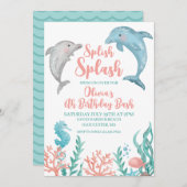 ドルフィンアンダーザシー誕生日招待状 招待状 (正面/裏面)