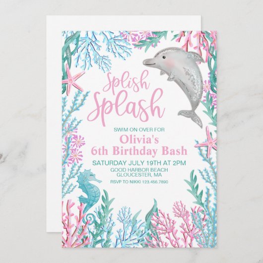 ドルフィンアンダーザシー誕生日招待状 招待状 (正面/裏面)