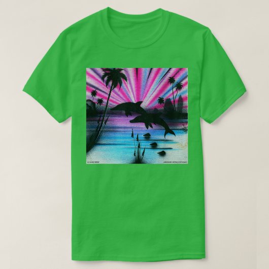 ドルフィンエアブ絵画ラシの海の生物海アニマ Tシャツ (デザイン正面)