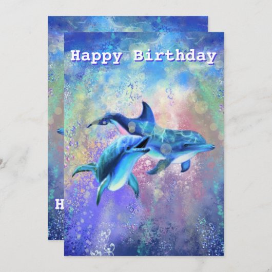 ドルフィンカップルハッピーバースデーカード カード (正面/裏面)