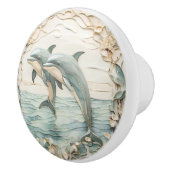 ドルフィンカップルフェイクアールヌーボー離れレリーフ、 浮き彫り面 セラミックノブ (右)