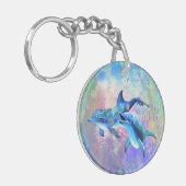 ドルフィンカップル – あなたの写真/文字を追加 キーホルダー (正面左)