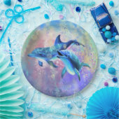 ドルフィンカップル – あなたの写真/文字を追加 ペーパープレート (パーティー)