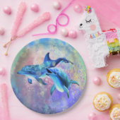 ドルフィンカップル – あなたの写真/文字を追加 ペーパープレート (パーティー)