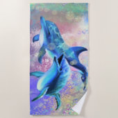ドルフィンカップル – 幸せ – 美しい –  ビーチタオル (正面)