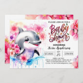 ドルフィンキスガールベビーシャワー招待状 招待状 (正面/裏面)
