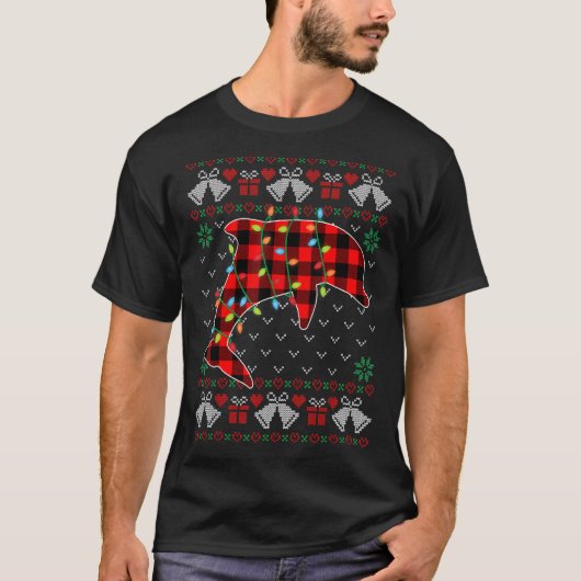 ドルフィンクリスマスライト醜いクリスマスセーター Tシャツ (正面)