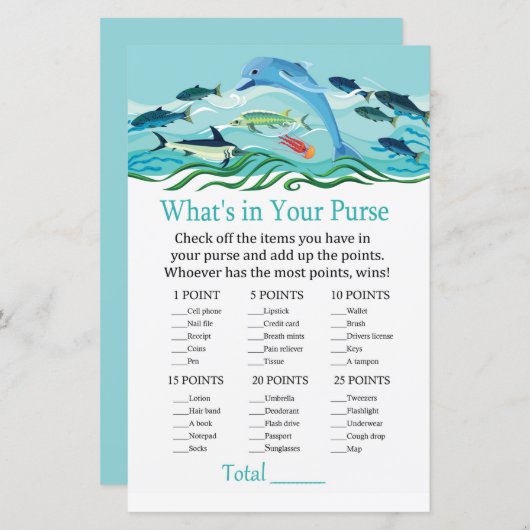 ドルフィンゲームの赤ちゃんシャワーの中に何がある (正面/裏面)