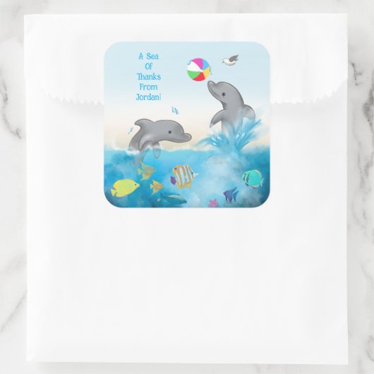 ドルフィンサマーおもしろいシ感謝していステッカー スクエアシール (バッグ)