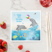 ドルフィンサマーキッズブルー誕生日ペーパーナプキン スタンダードランチョンナプキン (インサイチュ)