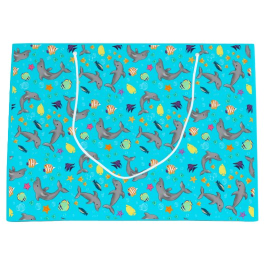 ドルフィンサマーキッズブルー誕生日抱き枕 ラージペーパーバッグ (正面)