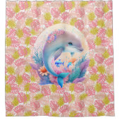 ドルフィンシャワーカーテン付きピンクの熱帯 シャワーカーテン (正面)