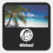 ドルフィンシルエットモノグラム名タグフォト スクエアシール (正面)