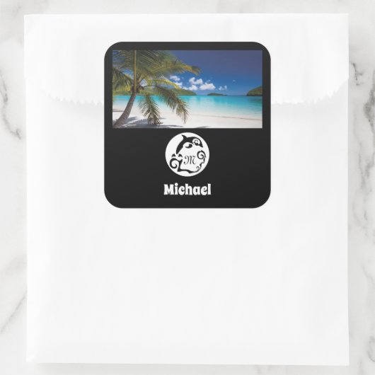 ドルフィンシルエットモノグラム名タグフォト スクエアシール (バッグ)