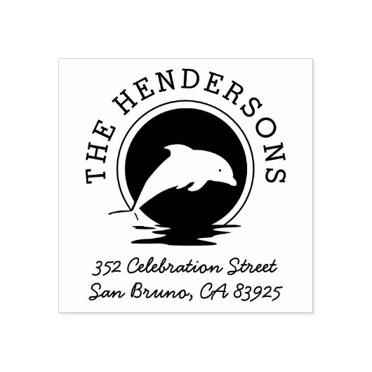 ドルフィンシルエットラウンド名&差出人住所 ラバースタンプ (インプリント)