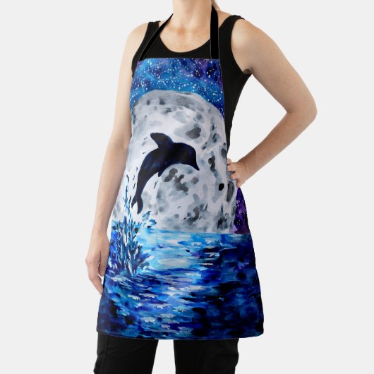 ドルフィンシルエット海と月 エプロン (インサイチュ)