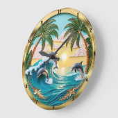 ドルフィンジャンピング海波サンセット ラージ壁時計 (傾斜)