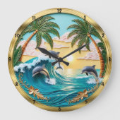 ドルフィンジャンピング海波サンセット ラージ壁時計 (正面)