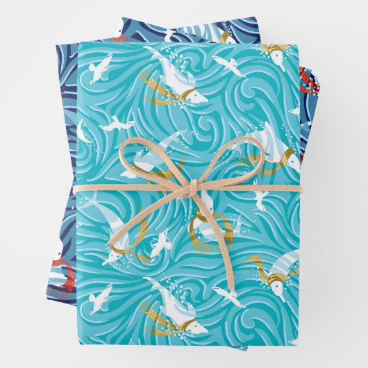 ドルフィンジョイトロピカル海航海のクリスマス ラッピングペーパーシート (インサイチュ)