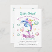 ドルフィンスプライススプラッシュガール誕生日招待状 ノートカード (正面/裏面)