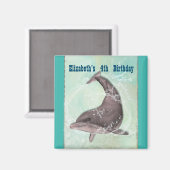 ドルフィンスプラッシングのまわりにアクアリウムをテーマにした誕生日 マグネット (正面/裏面)