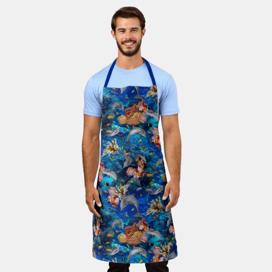 ドルフィンズアンダーウォーター海コーラルリーフ エプロン (着用した状態)