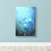 ドルフィンズイン深いブルーシーオイルオンキャンバス キャンバスプリント (インサイチュ (ウッドフロア))