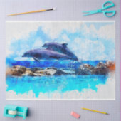 ドルフィンズウォーターカラーアートデクページティッシュペーパー 薄葉紙 (クラフト)