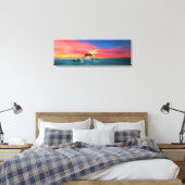 ドルフィンズスイミングカリフォルニアビーチサンセットアート キャンバスプリント (インサイチュ (寝室))