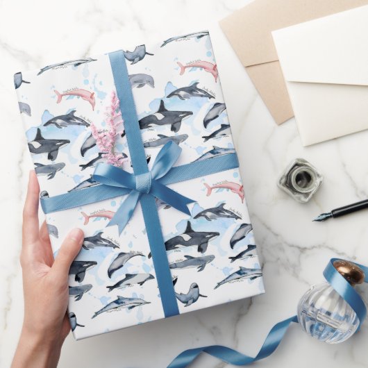 ドルフィンテーマパーティーキッズ水の色スケッチ ラッピングペーパー (ギフト)