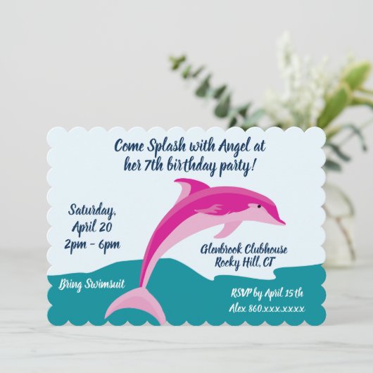 ドルフィンテーマ誕生日パーティーの招待 招待状 (スタンド正面)