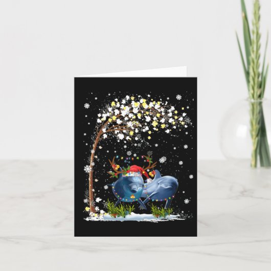 ドルフィントナディアハットサンタクリスマスツリーおもしろいXm カード (正面)