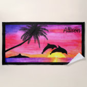 ドルフィントロピカルパラダイスパーソナライズされたビーチタオル ビーチタオル (正面)