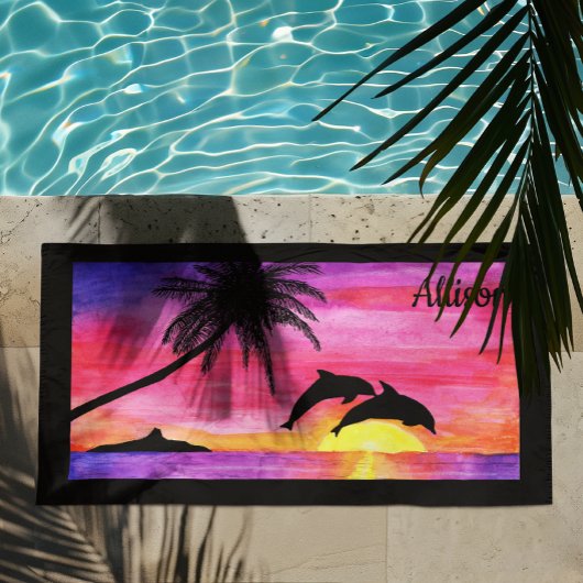 ドルフィントロピカルパラダイスパーソナライズされたビーチタオル ビーチタオル