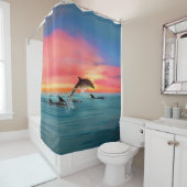 ドルフィントロピカルビーチサンセットシースケープ シャワーカーテン (インサイチュ)