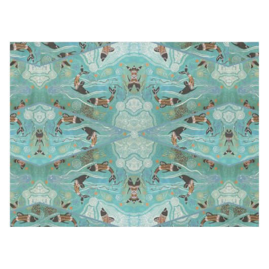ドルフィンドレミングアボリジナルアートテーブルクロス テーブルクロス (正面(横))