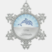 ドルフィンハワイアンクリスマス スノーフレークピューターオーナメント (正面)