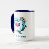 ドルフィンバレンタインのカップルパーソナライズされた名 マグカップ (正面左)