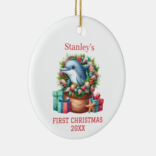 ドルフィンパーソナライズされたクリスマス セラミックオーナメント (右)