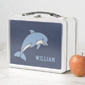 ドルフィンパーソナライズされた名前をカスタムする新学期 メタルランチボックス (インサイチュ)