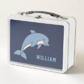 ドルフィンパーソナライズされた名前をカスタムする新学期 メタルランチボックス (正面)