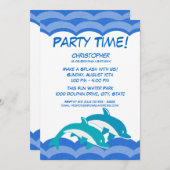ドルフィンパーティー時間誕生日 招待状 (正面/裏面)