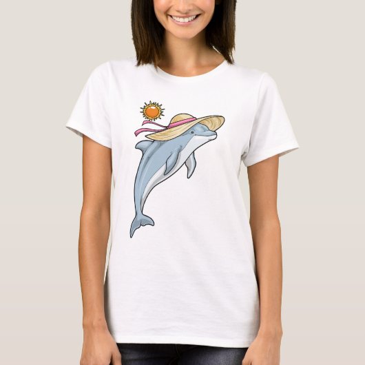 ドルフィンビーチストロー帽子 夏 Tシャツ (正面)