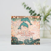 ドルフィンビーチ結婚式オータムティール（緑がかった色） 招待状 (スタンド正面)